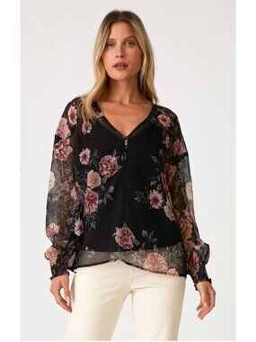 Lovestitch Dulcie Floral Blouse / Camisole in Black/Rose - Sz S - New